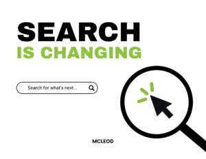 Search is Changing graphic with a search bar, magnifying glass, and cursor representing the evolving ways people search online.